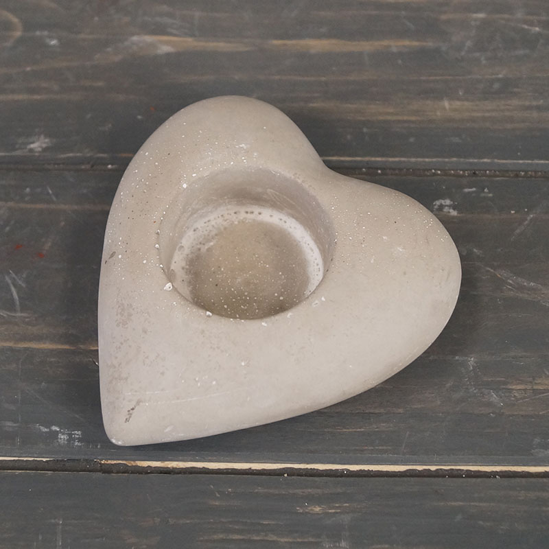 Whitewashed Cement Heart Tealight Holder detail page